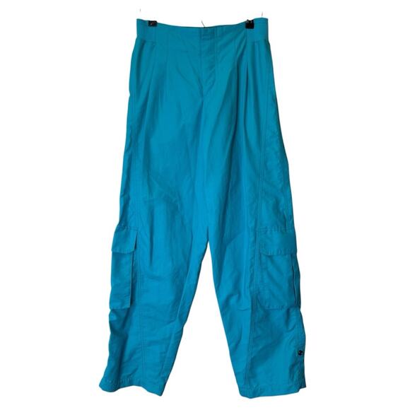 Free People FP Movement Teal Blue Mesmerize Me Cargo Pants Logo Trim Small NWT - Picture 2 of 10
